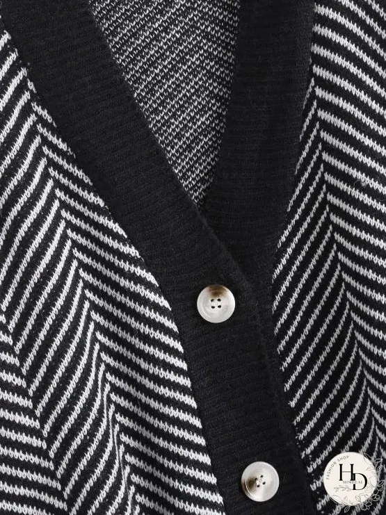 Button Up Stripes Oversized Cardigan for Women