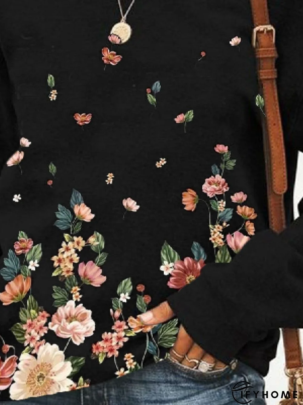 Casual Floral Crew Neck Long Sleeve Sweatshirt | IFYHOME