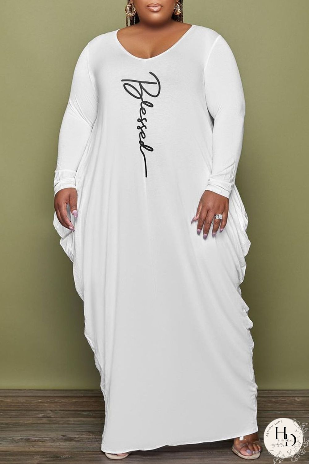 Black Casual Print Patchwork Fold O Neck Long Sleeve Plus Size Dresses