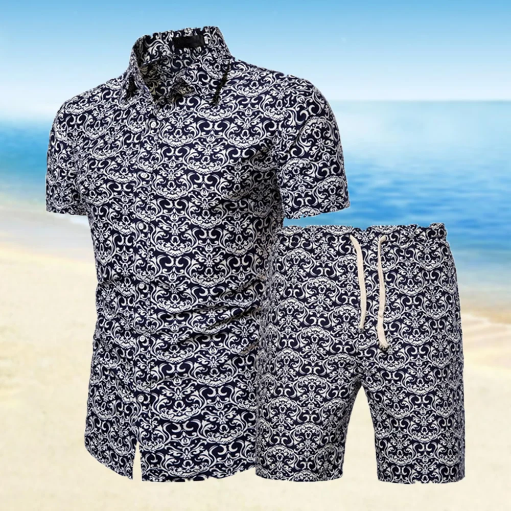 Smiledeer 2023 Men's Fashion Casual Printed Short Sleeve Shorts Set