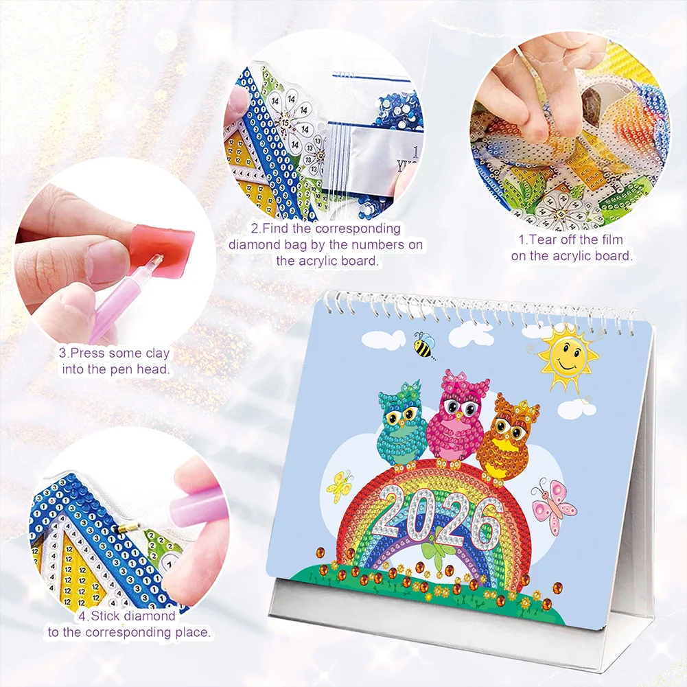 2026 Calendar Diamond Painting Kit DIY Diamond Art Desk Calendar for Home Office
