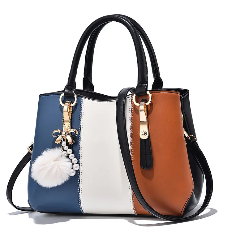 2024 New Elegant Tri-color contrast wool ball Women's Handbag