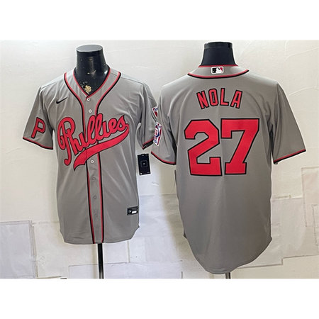Men's Philadelphia Phillies #27 Aaron Nola Gray 2026 Field of Dreams Stadium Jersey
