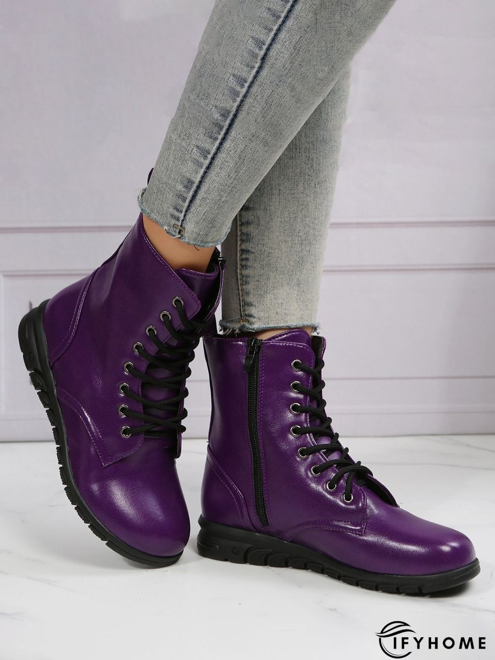 Comfy Lace-Up Decor Boots with Side Zip | IFYHOME