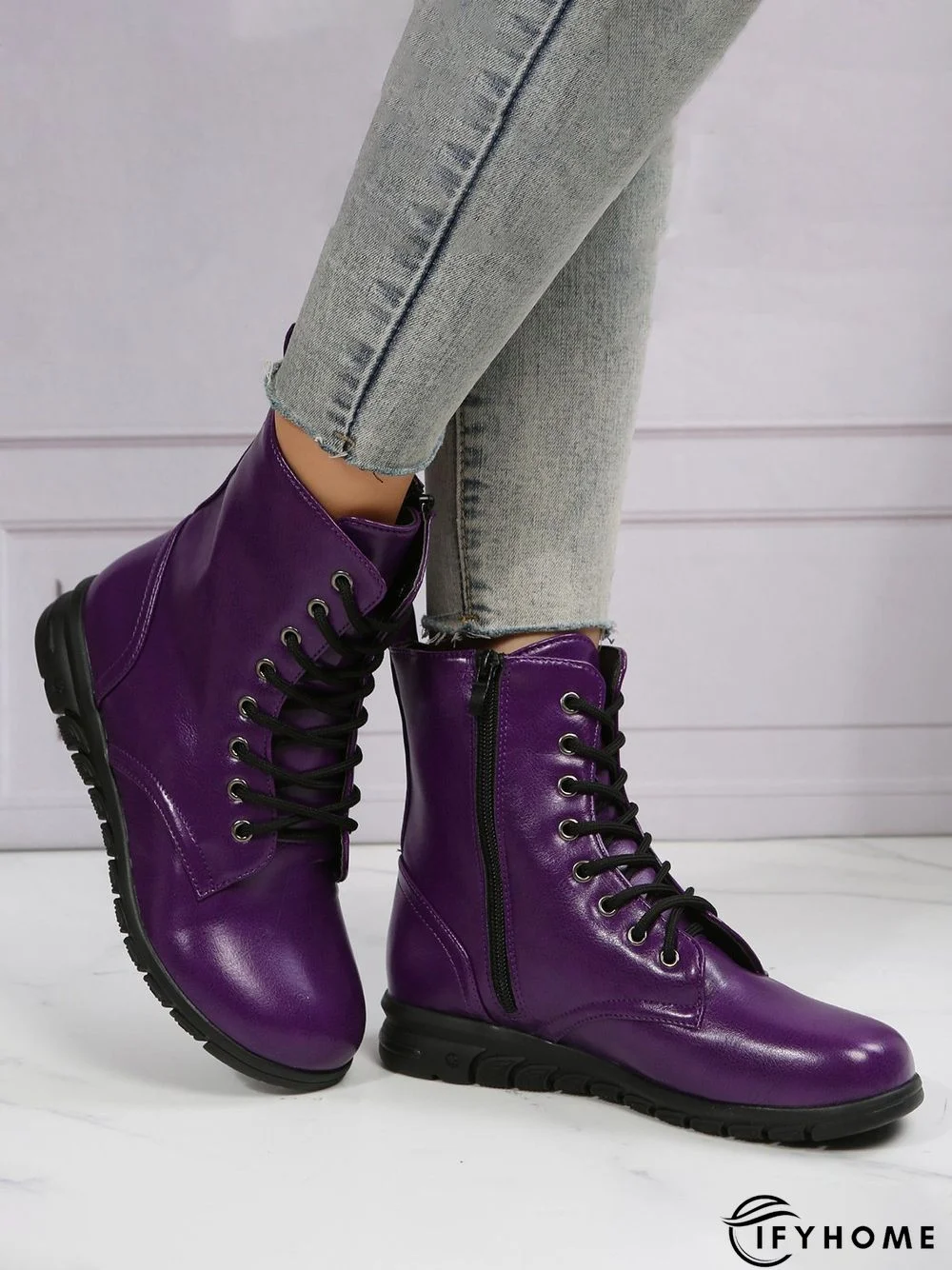 Comfy Lace-Up Decor Boots with Side Zip | IFYHOME