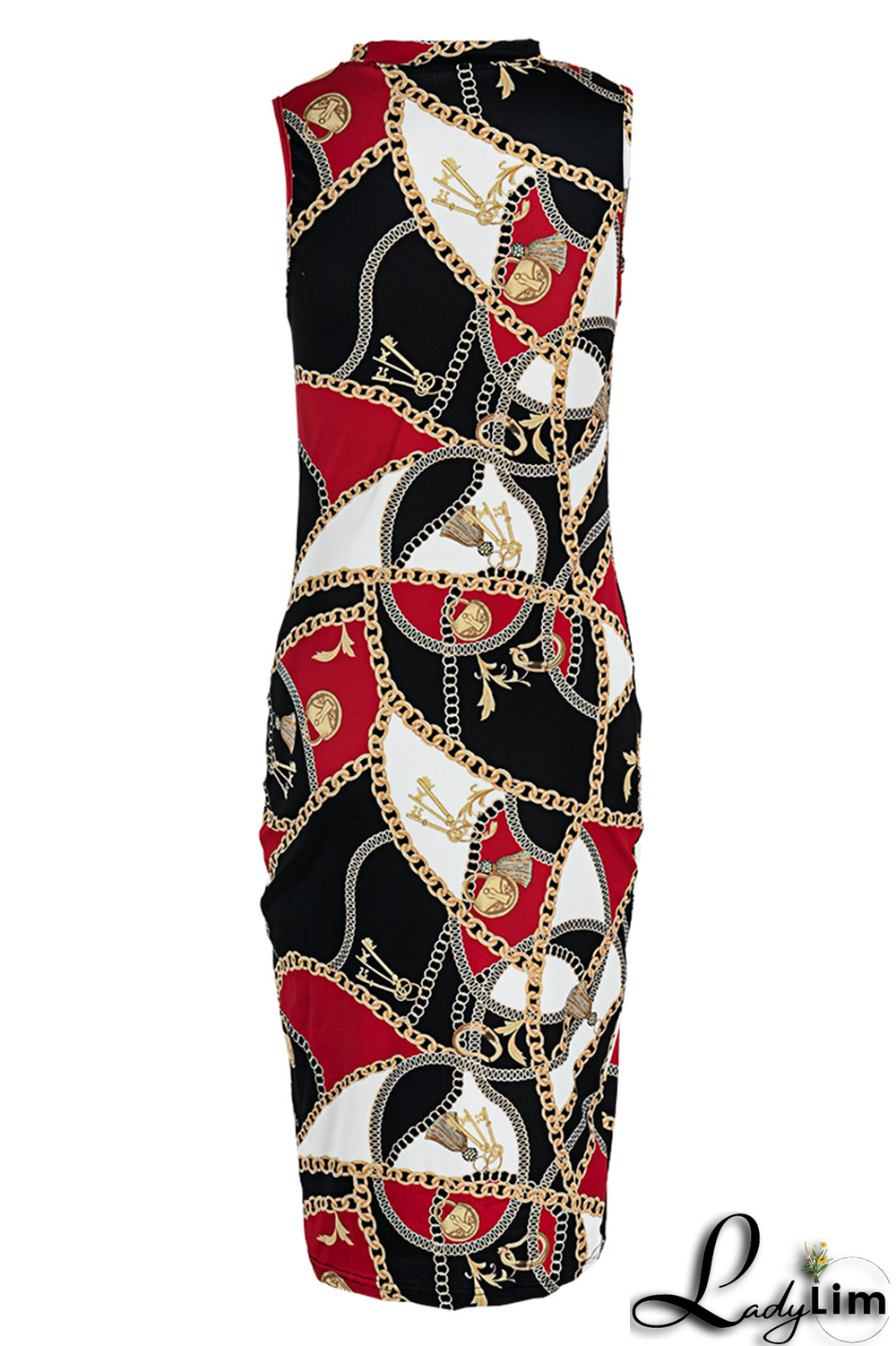 Yellow Casual Print Split Joint Half A Turtleneck Pencil Skirt Dresses