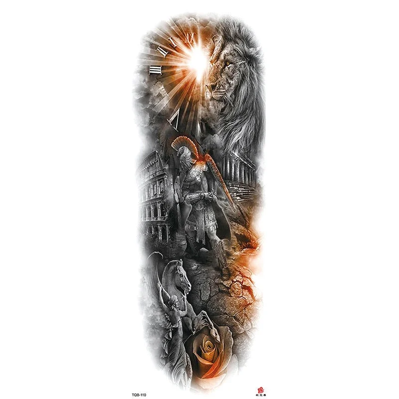 Full Arm Temporary Tattoos Sleeve for Men Women Realistic Fake Tatoo Warrior Lion Mechanical Skull Wolf Rose Tatto Sticker Totem