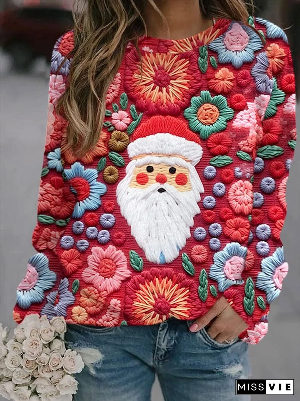 Women's Santa Print Sweatshirt