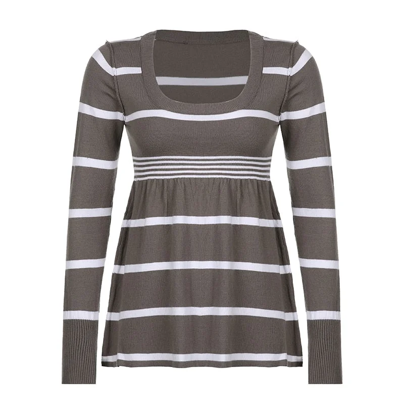 Rapcopter Y2K Striped Prepply Sweaters O Neck Retro Full Sleeve Jumpers Sweet Cute Pullovers Korean Chic Harajuku Tops Autumn