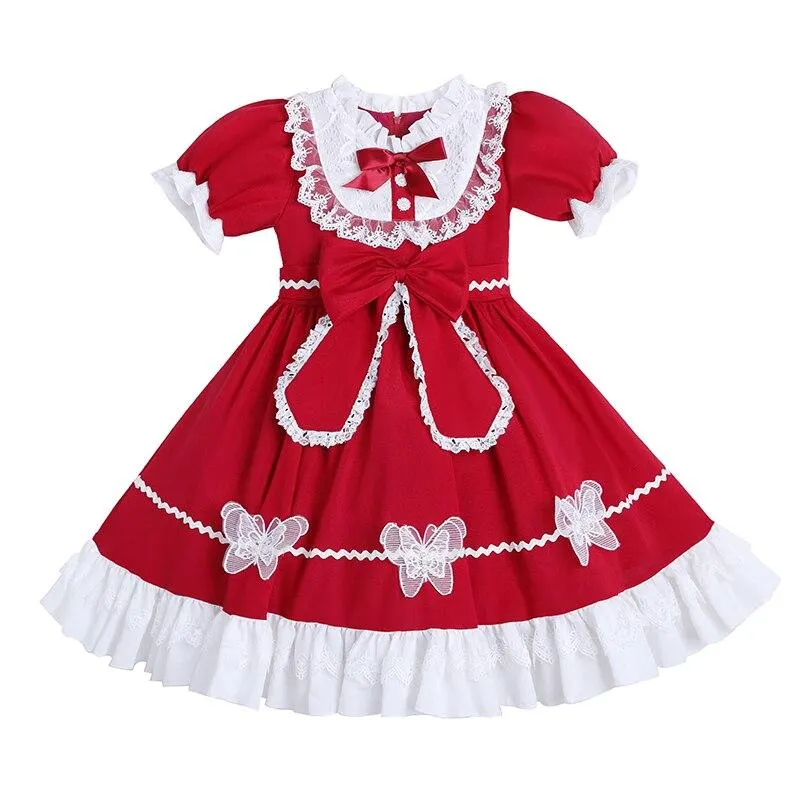 Girls Lolita Dress College Sailo Style Bow Causal Wedding Party Birthday Costume Princess Flower Girls Dress Kids Tutu Dress