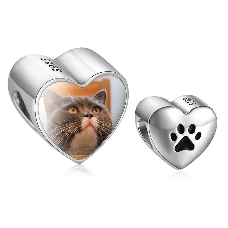 Paw Print Heart Photo Charm
