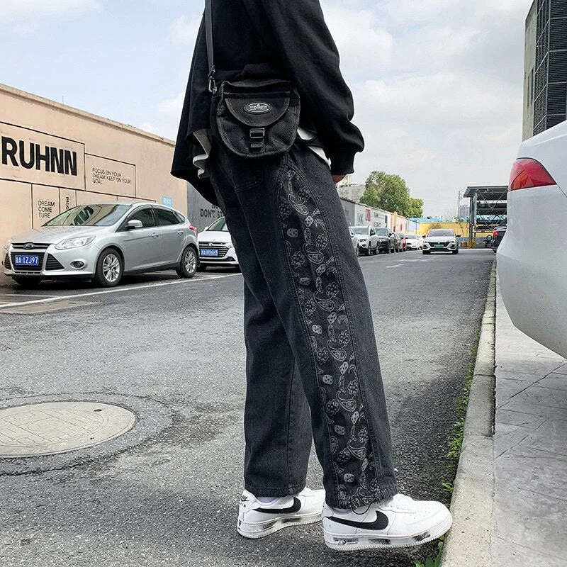 Aonga 2022 Fall Jeans Loose Straight Pants Men's Casual Pants Men Clothing  Flare Jeans  Punk Pants  Black Ripped Jeans