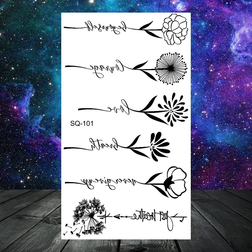 3D Black Whale Mandala Temporary Tattoos For Women Adult Men Rose Flower Mountain Geometry Fake Tattoo Kids Tatoo Paper