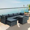 0% OFF NICESOUL 118''L PE Rattan Patio Furniture Sectional Sofa Sets with Cushions Outdoor PE Wicker Conversation Sets Including CSA Aproved Fire Pit Table with Blue Stones & Wind Glass??Gray-7 Pieces with Fire Pit Table