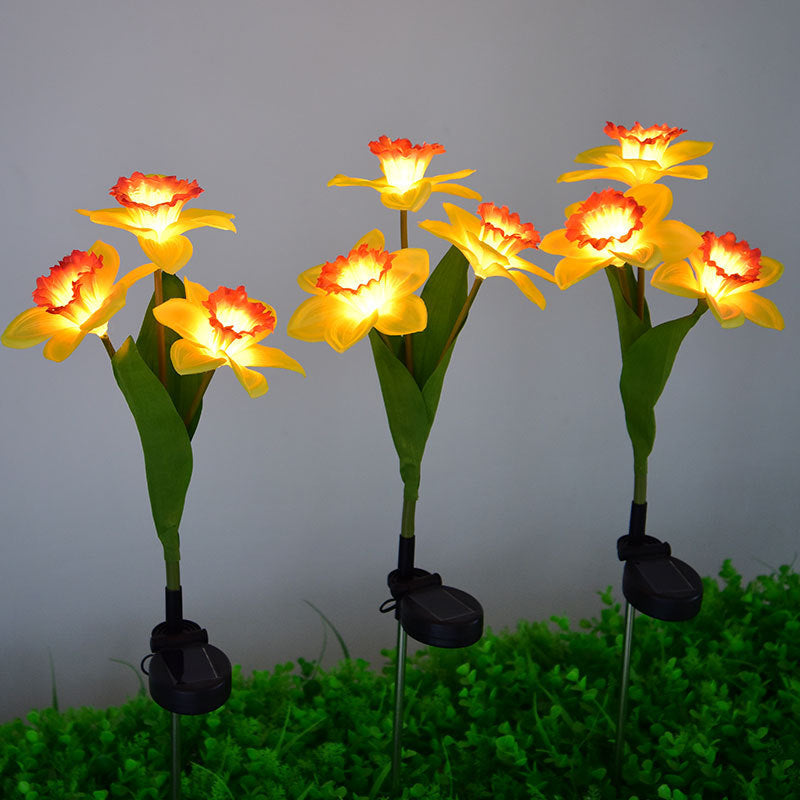 Contemporary Creative Artificial Daffodil Flower LED Solar Waterproof Lawn Insert Light For Outdoor Patio
