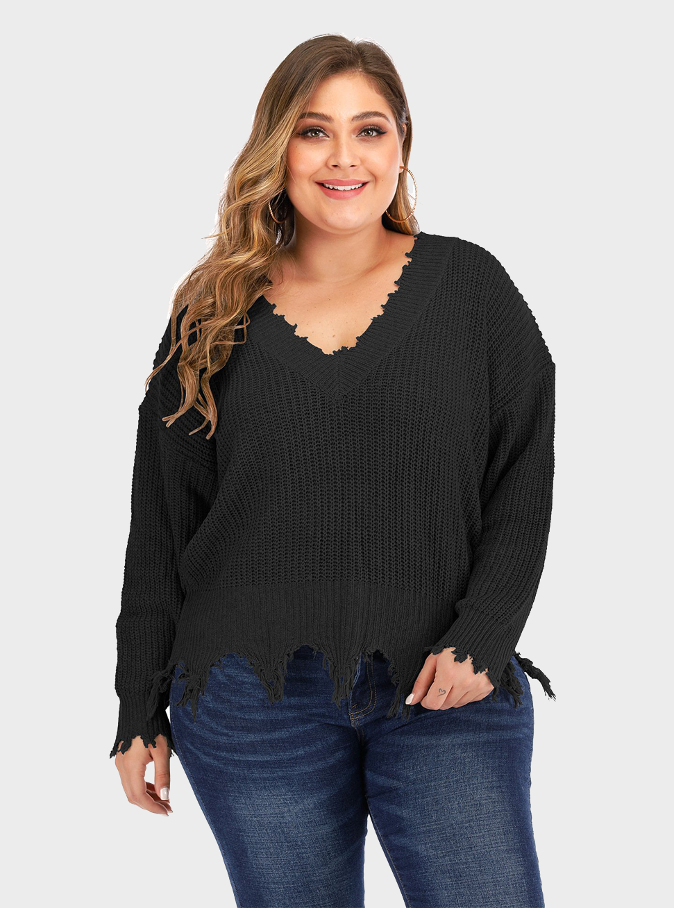  thdmladies Plus Size V-neck Knitted Sweater thedmladies