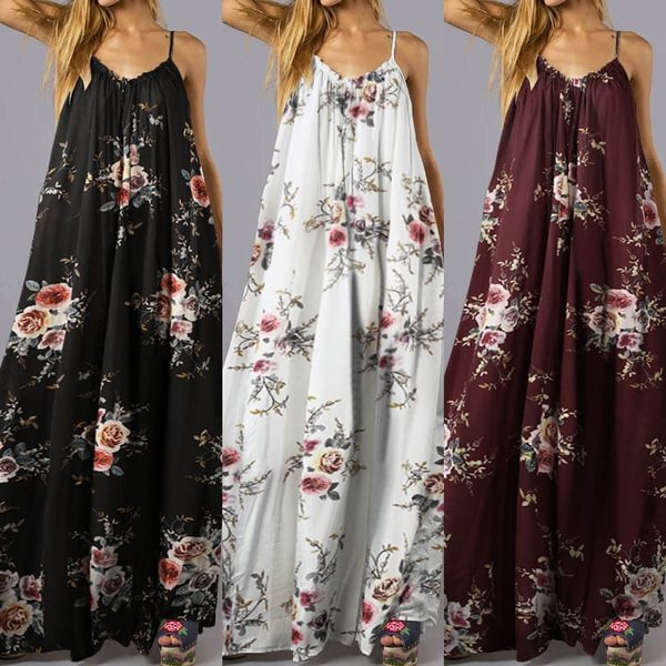 Women Sexy Long Dress Floral Print Spaghetti Strap Sundress Party Casual Loose Maxi Dresses Plus Size - Shop Trendy Women's Clothing | LoverChic