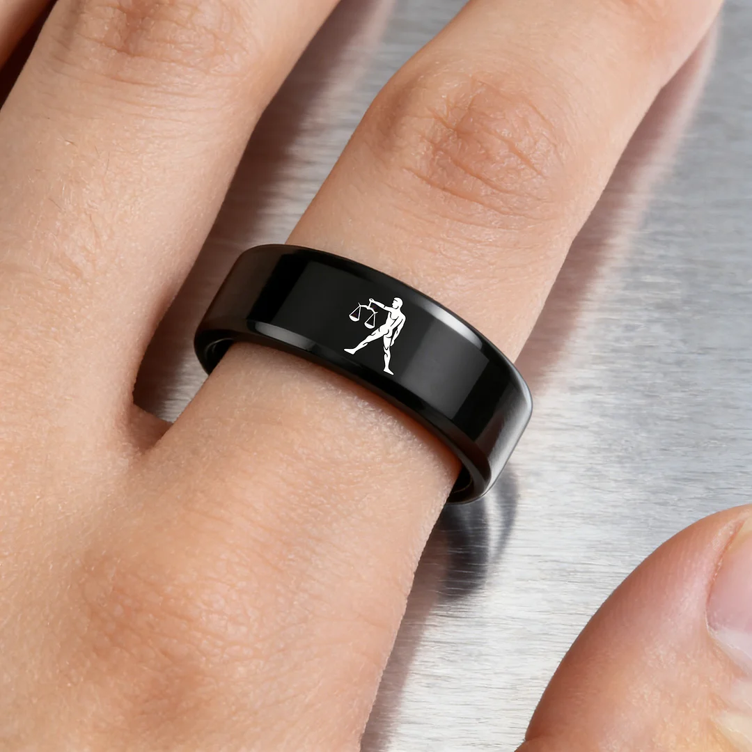 Men Women Black Libra Tungsten Carbide Rings Couple Wedding Bands Flat Top Comfort Fit 4MM 6MM 8MM