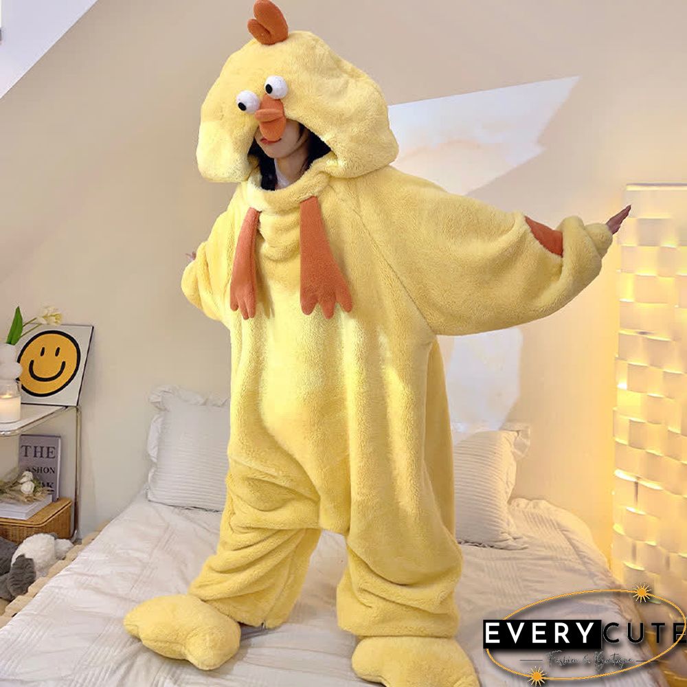 Funny Cartoon Chick Plush Hooded Jumpsuit Pajamas