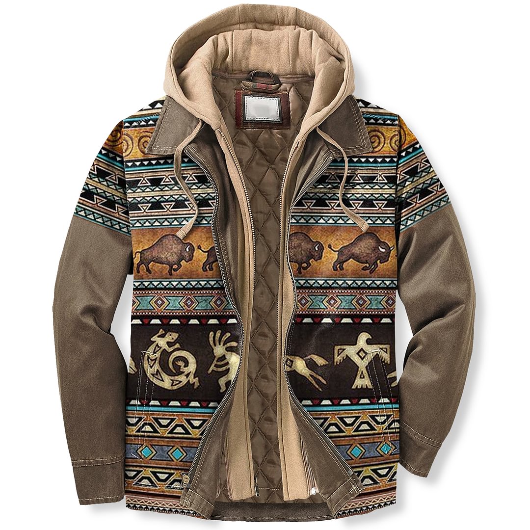 Men's Autumn & Winter Outdoor Casual Vintage Western Aztec Hooded Jacket