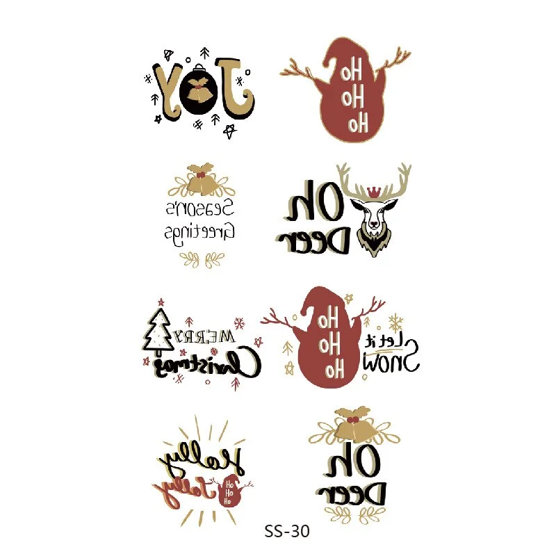 Christmas Tattoo Stickers Santa Claus Temporary Fake Tattoos Paste on Face Arm Leg for Children Body Art Sticker
