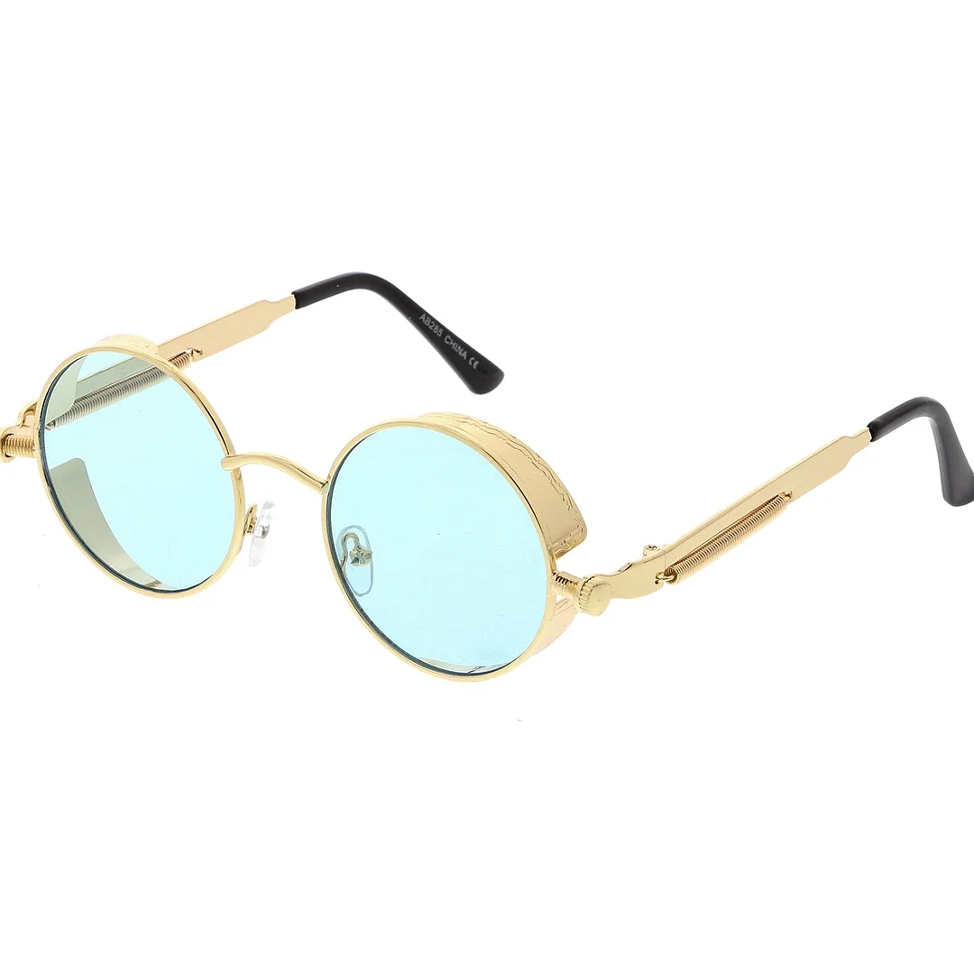 Steampunk Metal Round glasses With Metal Side Cover Flat Lens 42mm