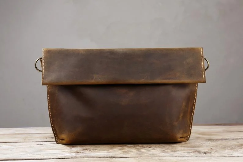Vintage brown leather bag for men , rustic leather mens designer crossbody bags , mens leather messenger bag