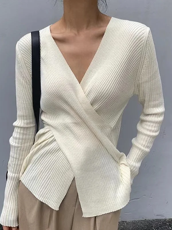 V-neck Cross Basic Knitted Sweater