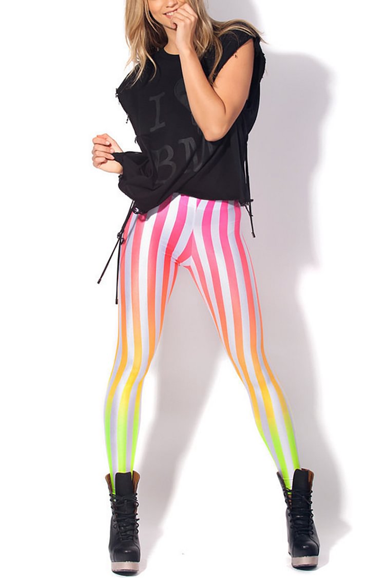 Leisure Gradient Ramp Rainbow Striped Tight Leggings