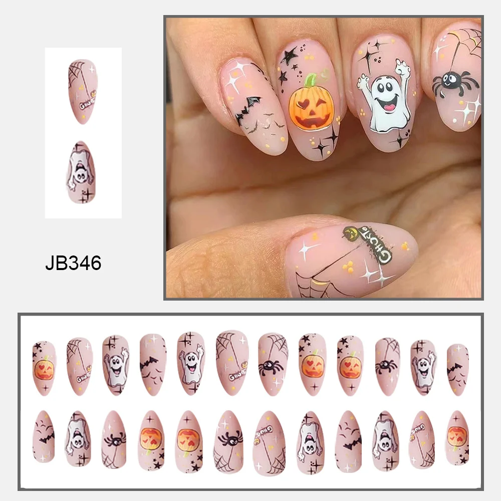 Churchf Churchf Almond Nail Happy Pumpkin Ghost Spider Halloween Element Fake Nail Finished Wear A Holiday Beauty
