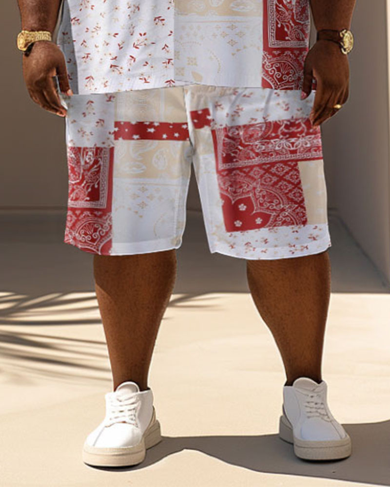 Men's Plus Size Casual Holiday Paisley Print Short Sleeve Shirt Shorts Suit