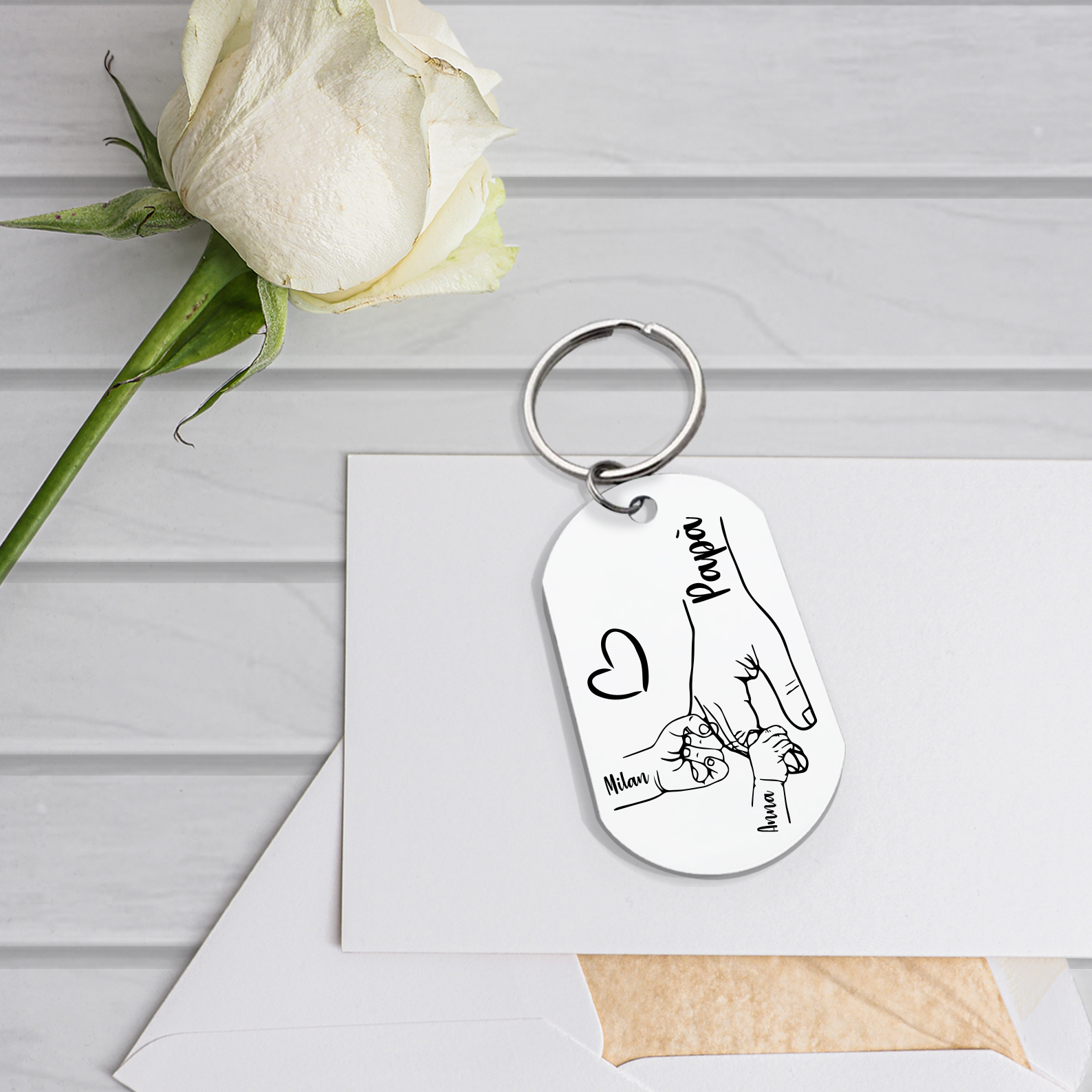 A mio papà-Portachiavi mano nella mano 2 nomi personalizzati regalo per papà