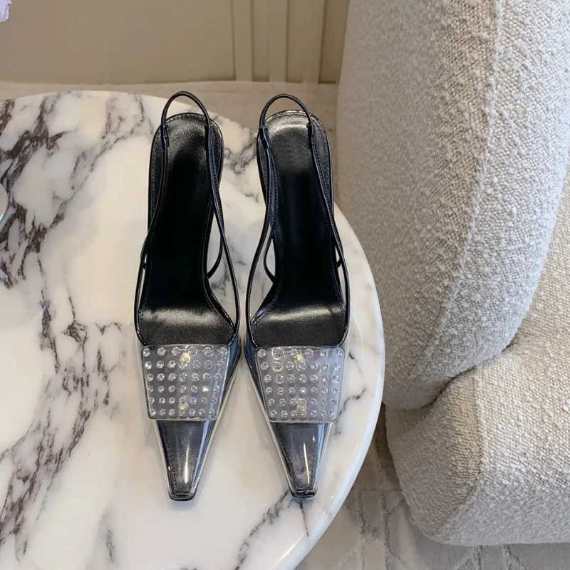 Spring and autumn 2025 The mature and sexy Versatile water diamond head-wrapped sandals and crystal high heels with thin heels