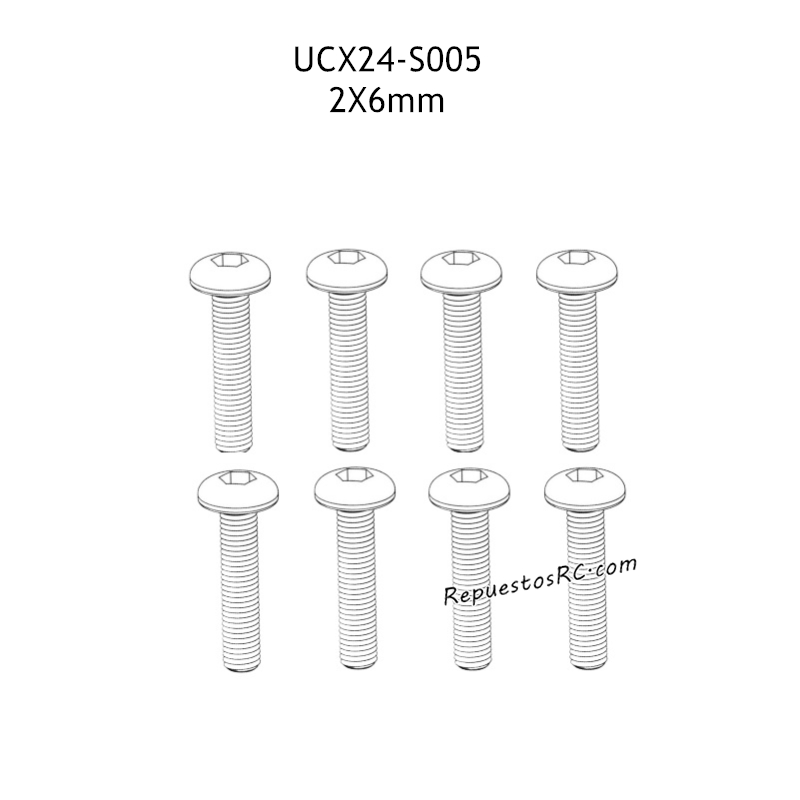 UDIRC UCX1801 Pro Partes 2x6mm Tornillo Hexagonal de Cabeza Cilíndrica para Máquinas UCX24-S005