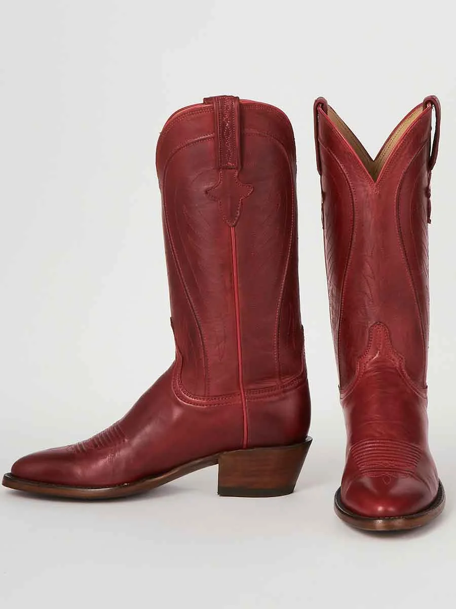 Maroon Chunky Heel Embroidered Vintage Cowgirl Boots for Women