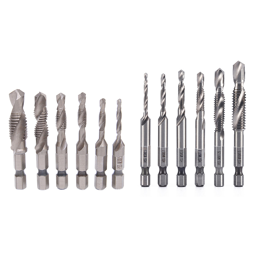 

6pcs M3-M10 Hex Shank HSS Screw Thread Metric Compound Tap Drill Bit Silver, 501 Original