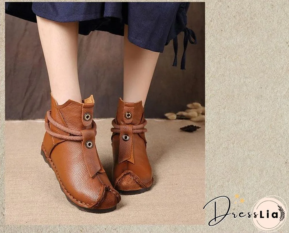 Women Genuine Leather High Quality Fashion Short Flats Ankle Boots