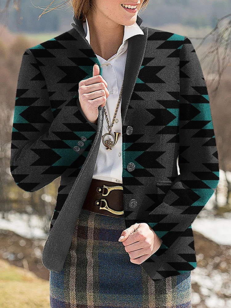 Women's Fashionable Western Aztec Print Slim Fit Suit Jacket