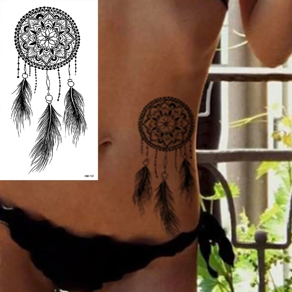 Waterproof Temporary Tattoo Sticker Dream Catcher Flash Tattoos Lion Flowers Body Art Arm Fake Sleeve Tatoo Women