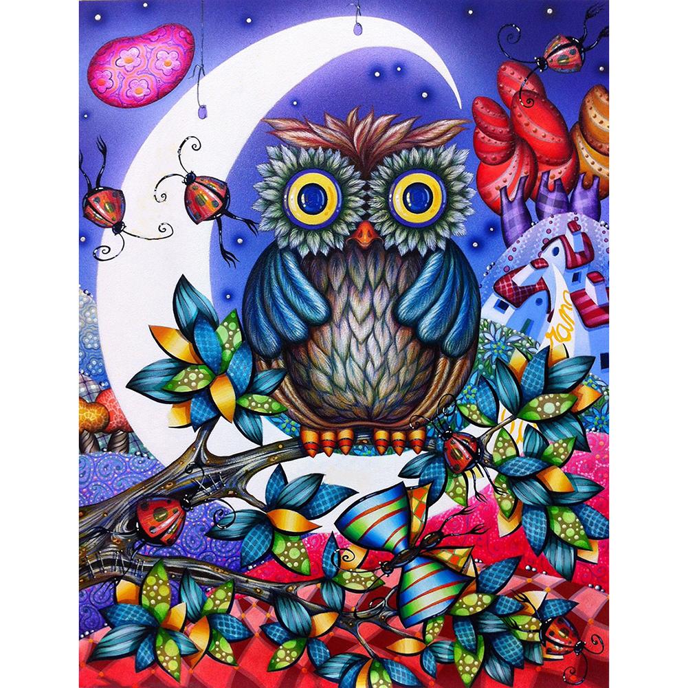 

30*40CM-Round Drill Diamond Painting-Moon Flower Owl, 501 Original