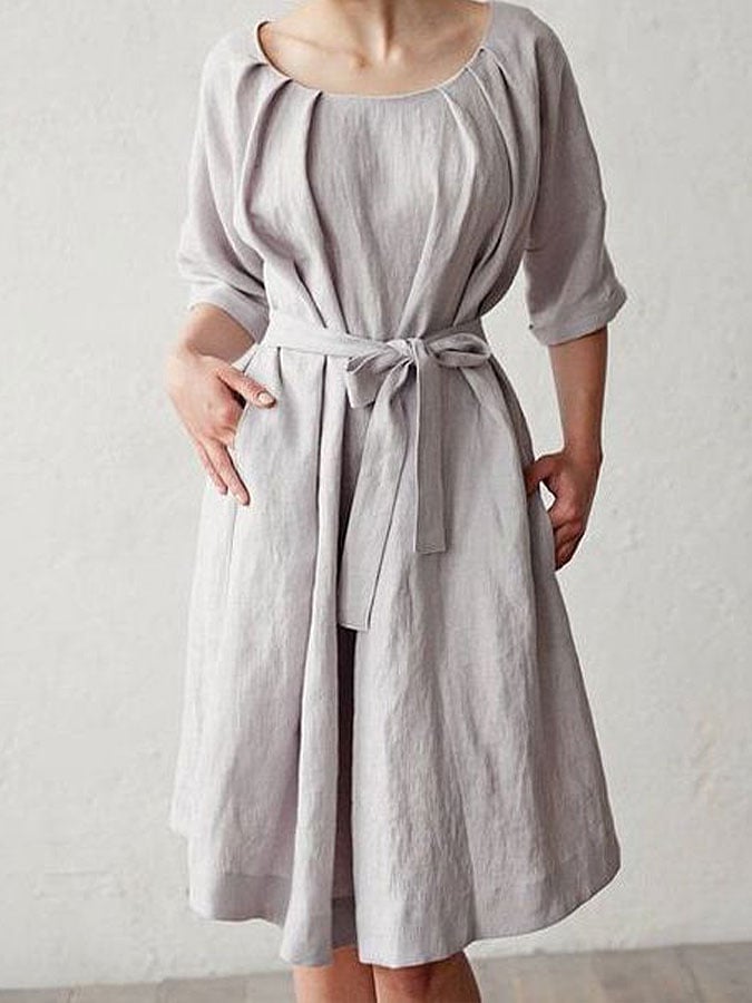 Women's Solid Casual Crew Neck Dress 