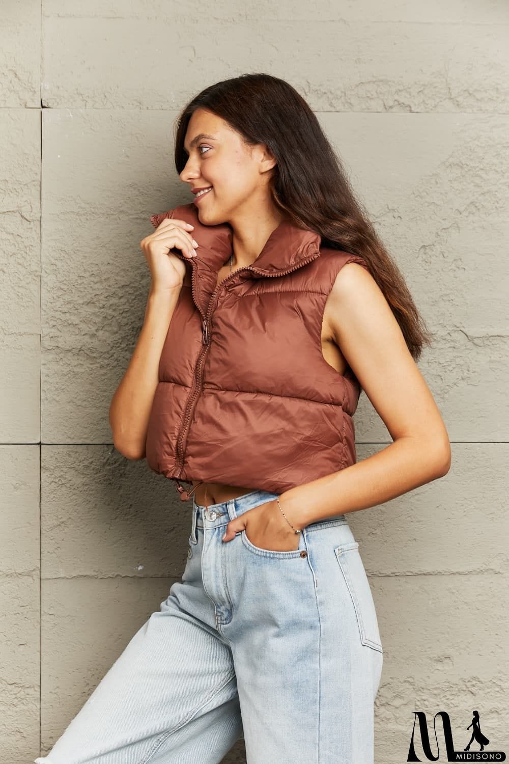 MidiSono - Zip-Up Drawstring Puffer Vest