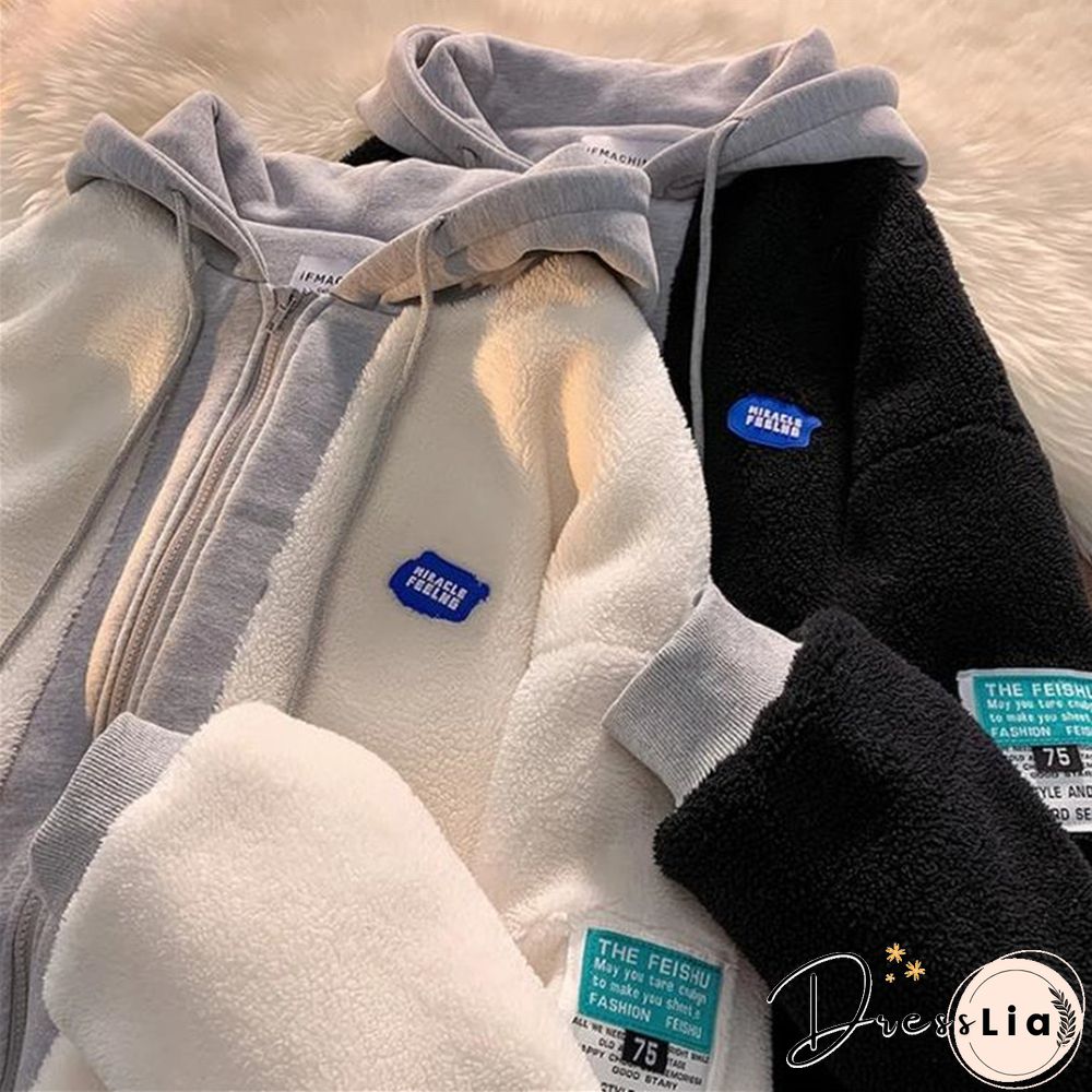 Unisex Oversize Fake Two-Piece Sherpa Jacket