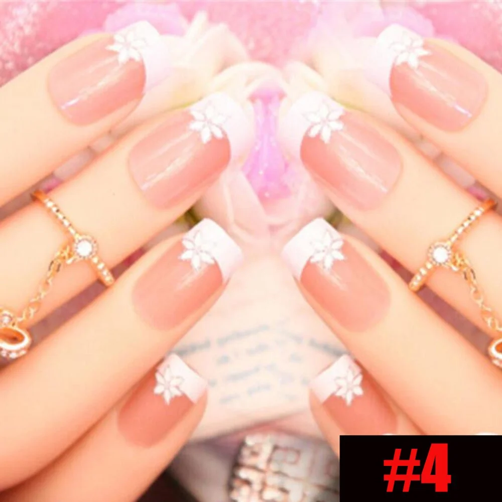 24 PCS Acrylic False Nails Full Cover Plastic Fake Nails Art Tips French Manicure Salon With Double sided adhesive nail Art 928 515-Nail Inspo