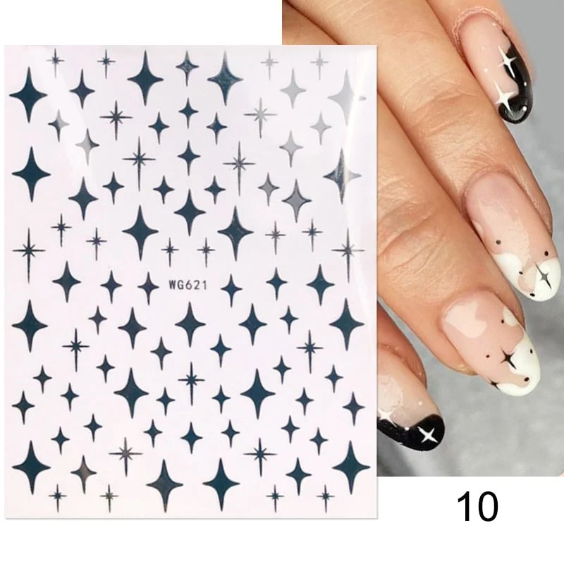 3D Glitter French Stickers On Nails Silver Powder White Hypotenuse Edge Nail Art Decals Sliders Shiny Adhesive Sliders Manicures
