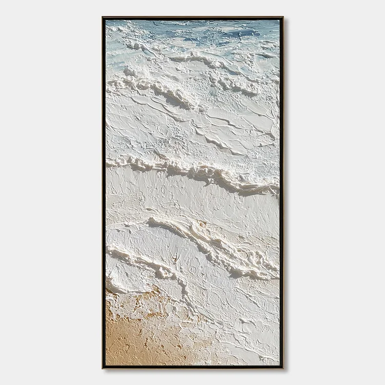 SHORELINE WHISPERS: Textured Wabi Sabi Coastal Painting（Canvas painting）
