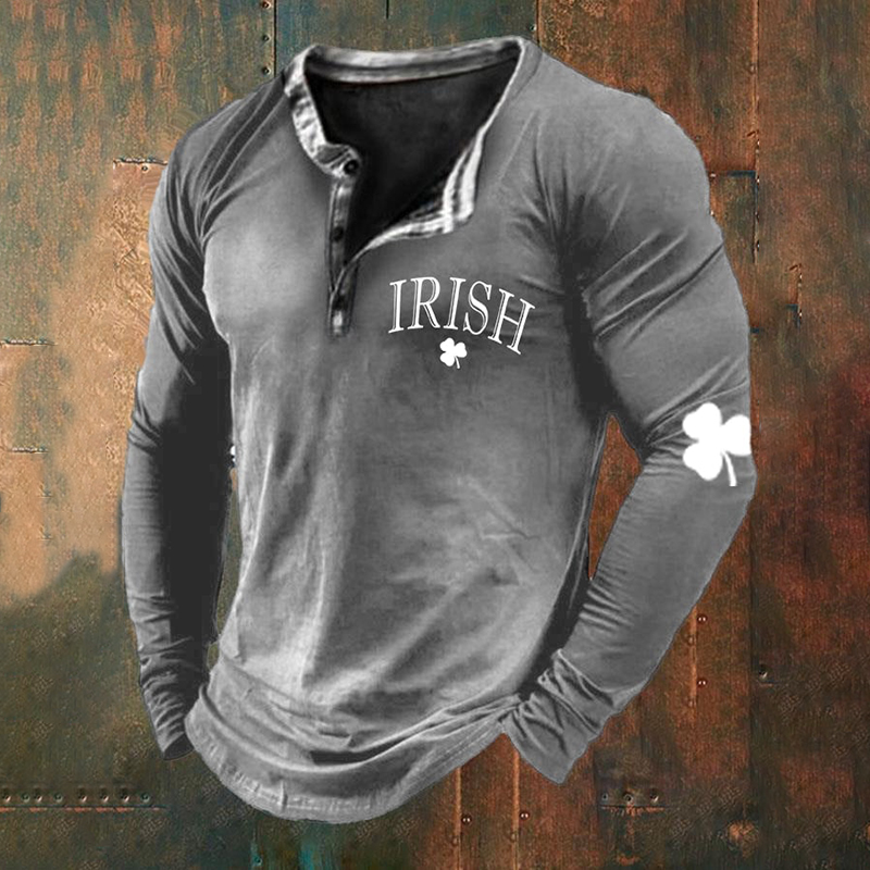 Men'S St. Patrick'S Day Henley Collar Long Sleeve T-Shirt wearshes