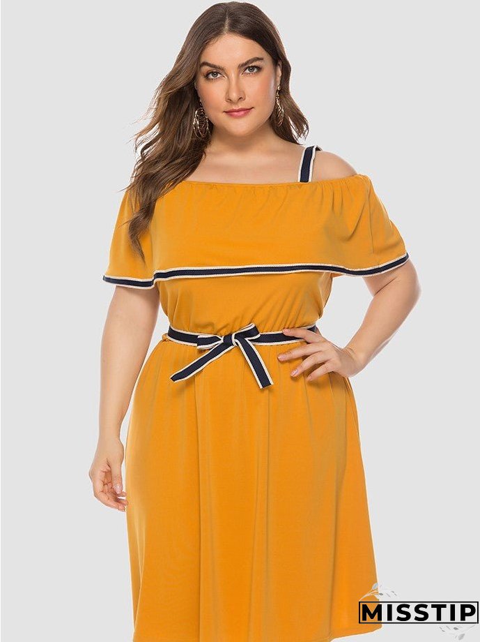 Solid Color Waist Short Sleeve Sling Dress