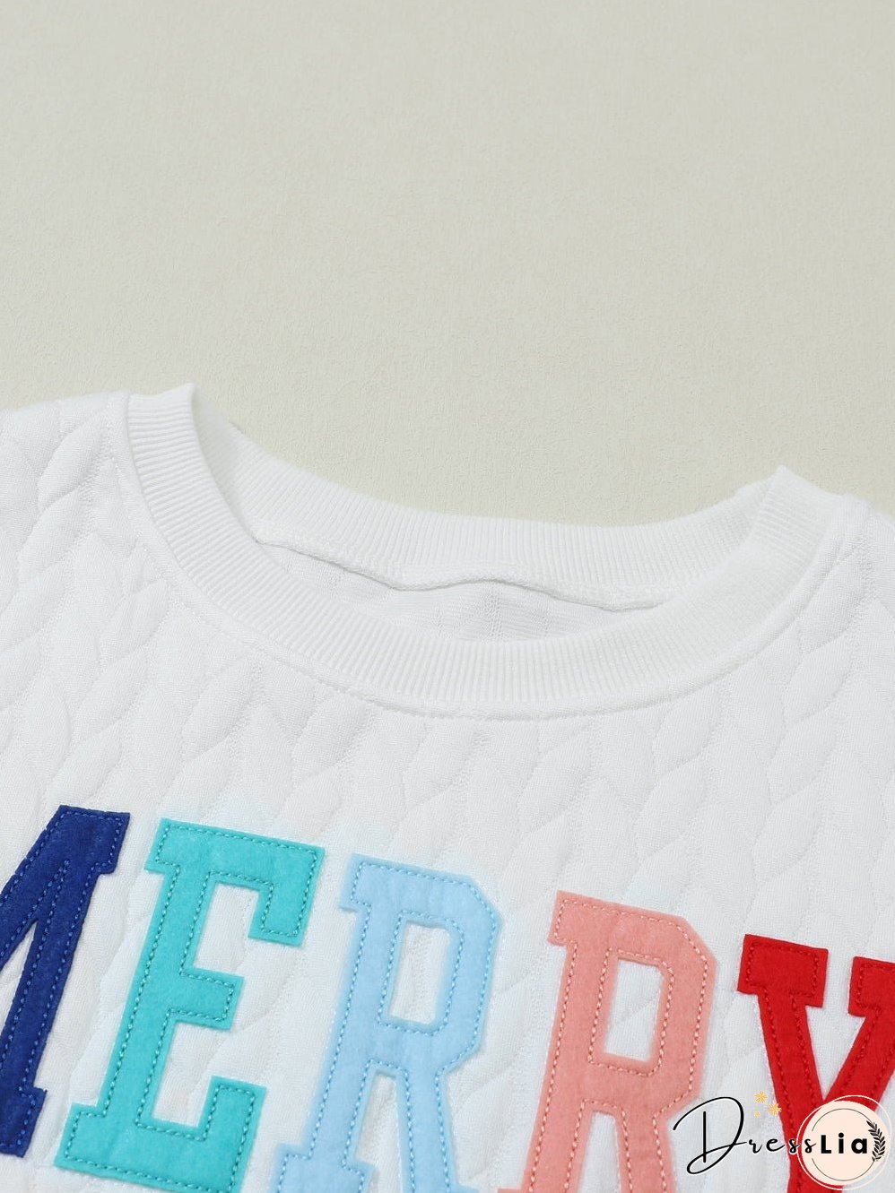 Cozy White Cable Knit Pullover with Merry and Bright Slogan