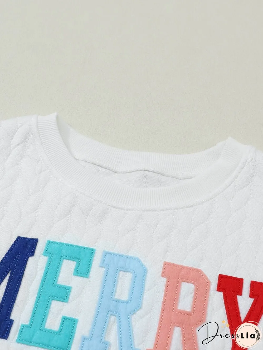 Cozy White Cable Knit Pullover with Merry and Bright Slogan